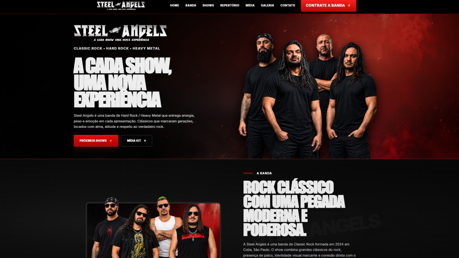 Site da banda Steel Angels desenvolvido pela Apollo11